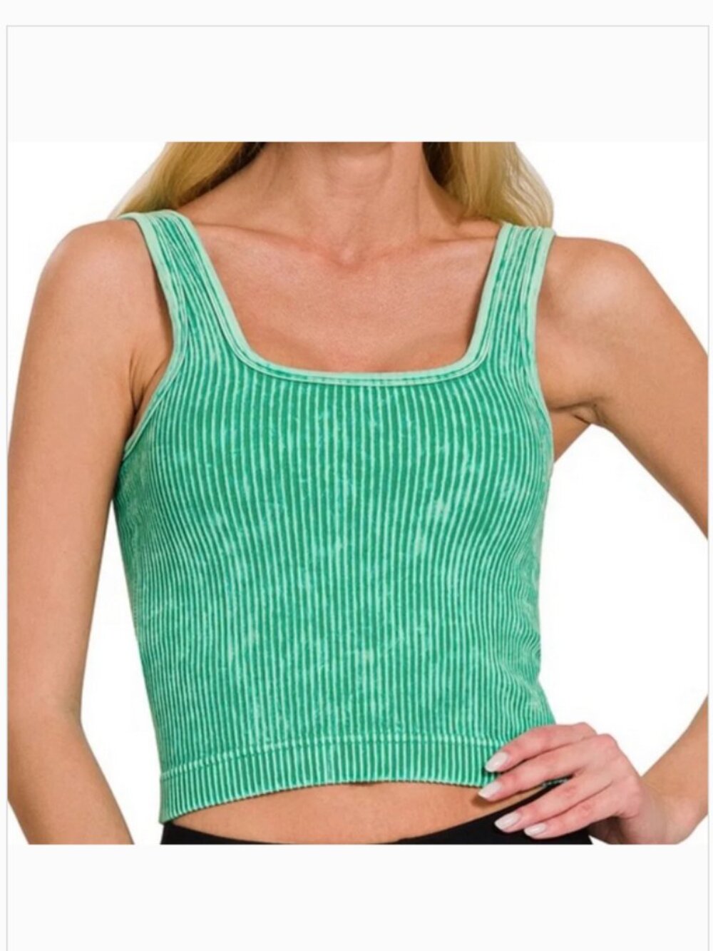 Green Stone Washed Ribbed Seamless Tank Top With Bra Pads Size L/XL NWT